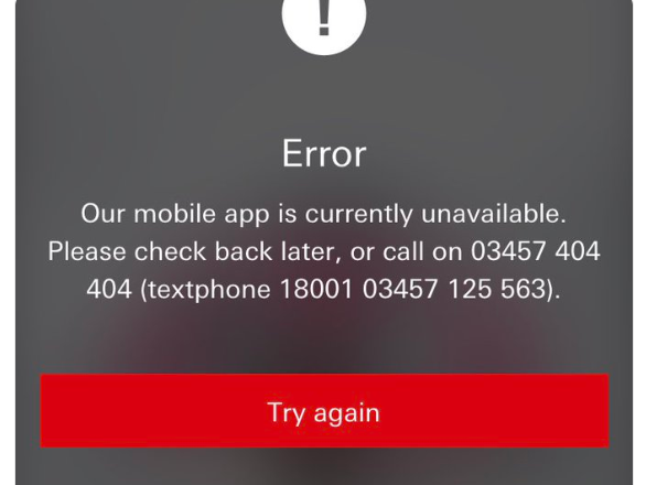 App users have been receiving an error message, giving out a phone number, when they try to log on
