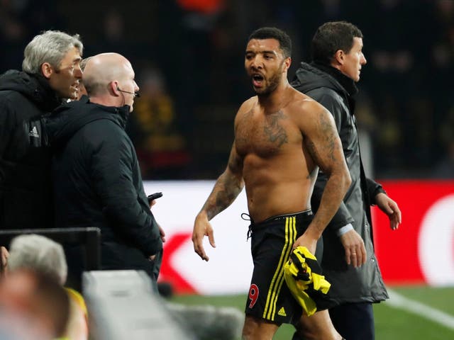 Troy Deeney was sent off for Watford early in their 1-0 defeat by Arsenal