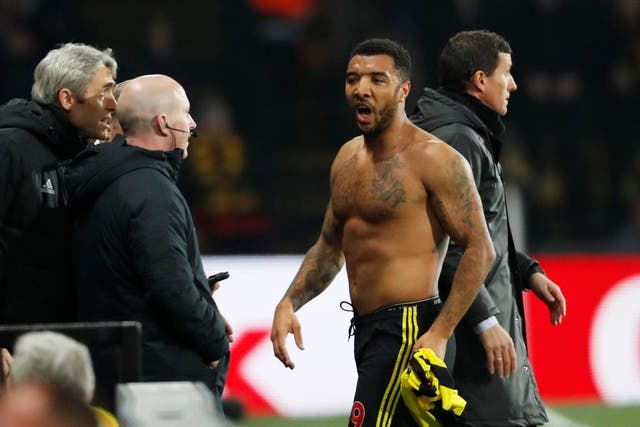 Troy Deeney was sent off for Watford early in their 1-0 defeat by Arsenal