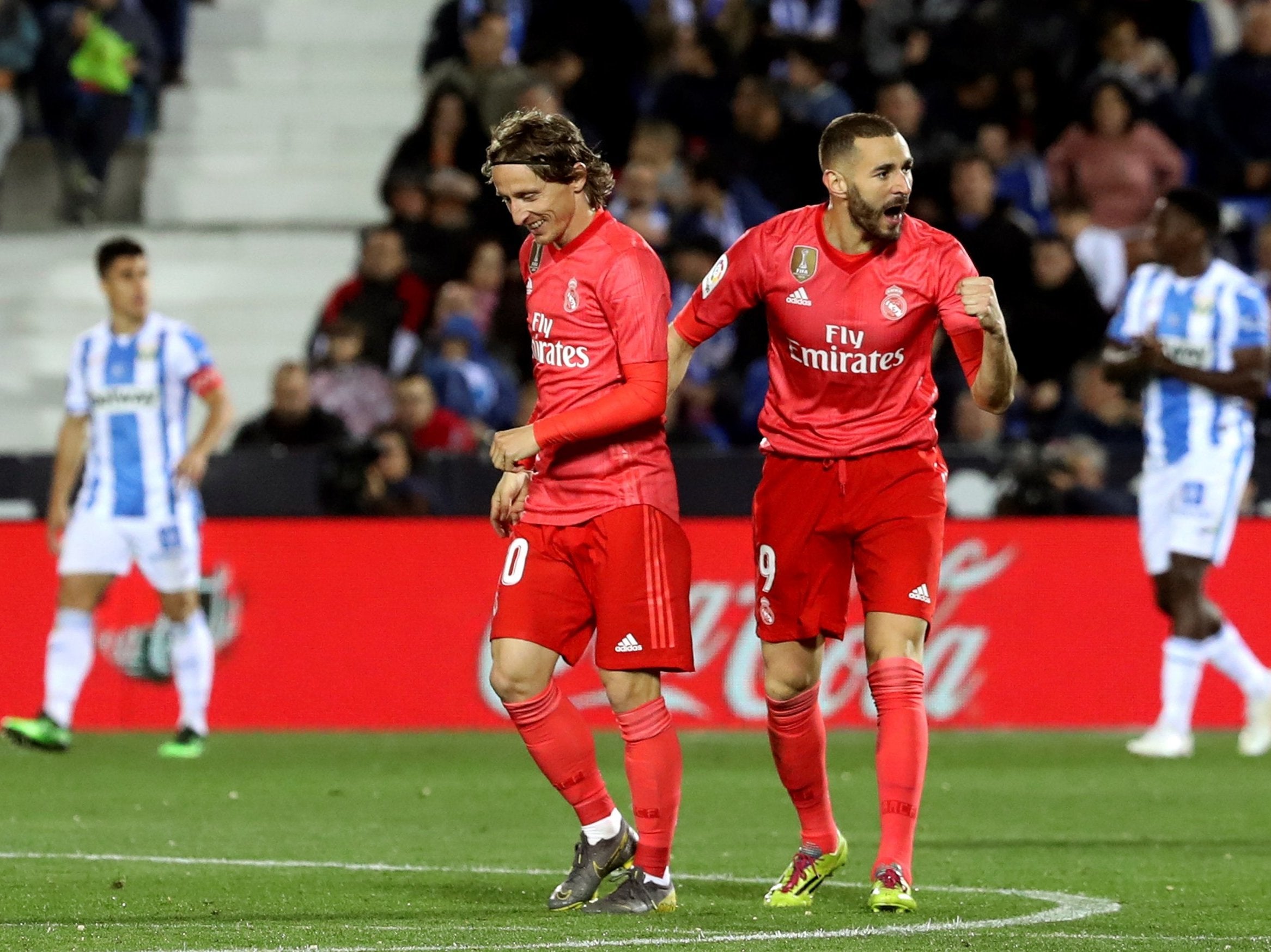 Karim Benzema celebrates scoring Real Madrid's opener