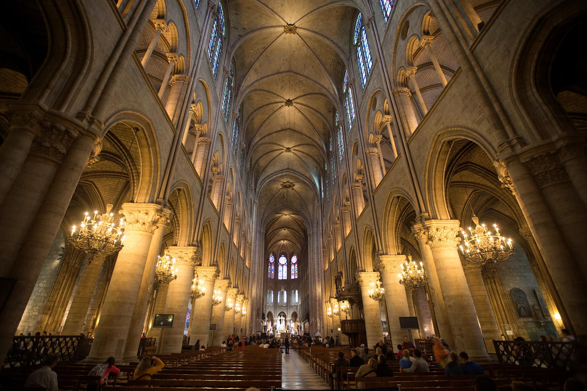 Inside view of the cathedral, in 2012. Its original structure was designed and built in the Gothic manner between 1163 and 1355