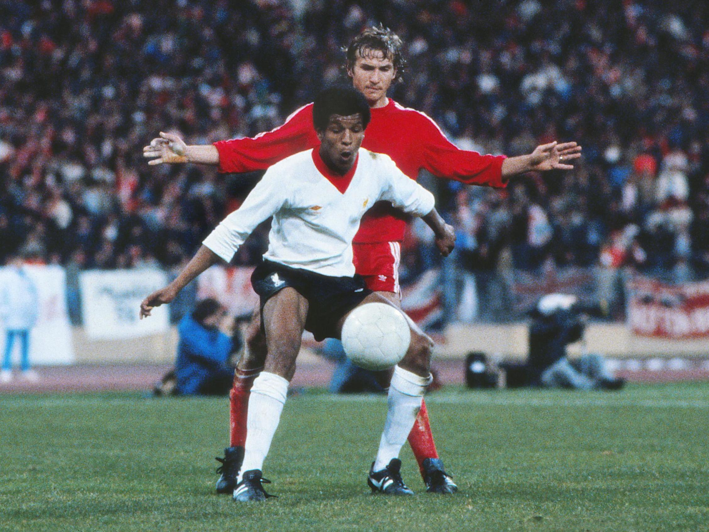 Howard Gayle pictured playing for Liverpool against Bayern Munich in 1981