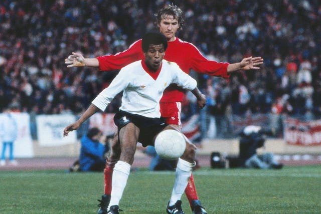 Howard Gayle pictured playing for Liverpool against Bayern Munich in 1981