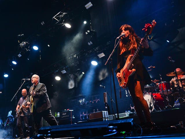 Lead singer Black Francis (C) and bassist Paz Lenchantin (R) perform during a concert at Alive Festival in Oeiras, Lisbon in 2016