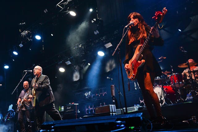Lead singer Black Francis (C) and bassist Paz Lenchantin (R) perform during a concert at Alive Festival in Oeiras, Lisbon in 2016