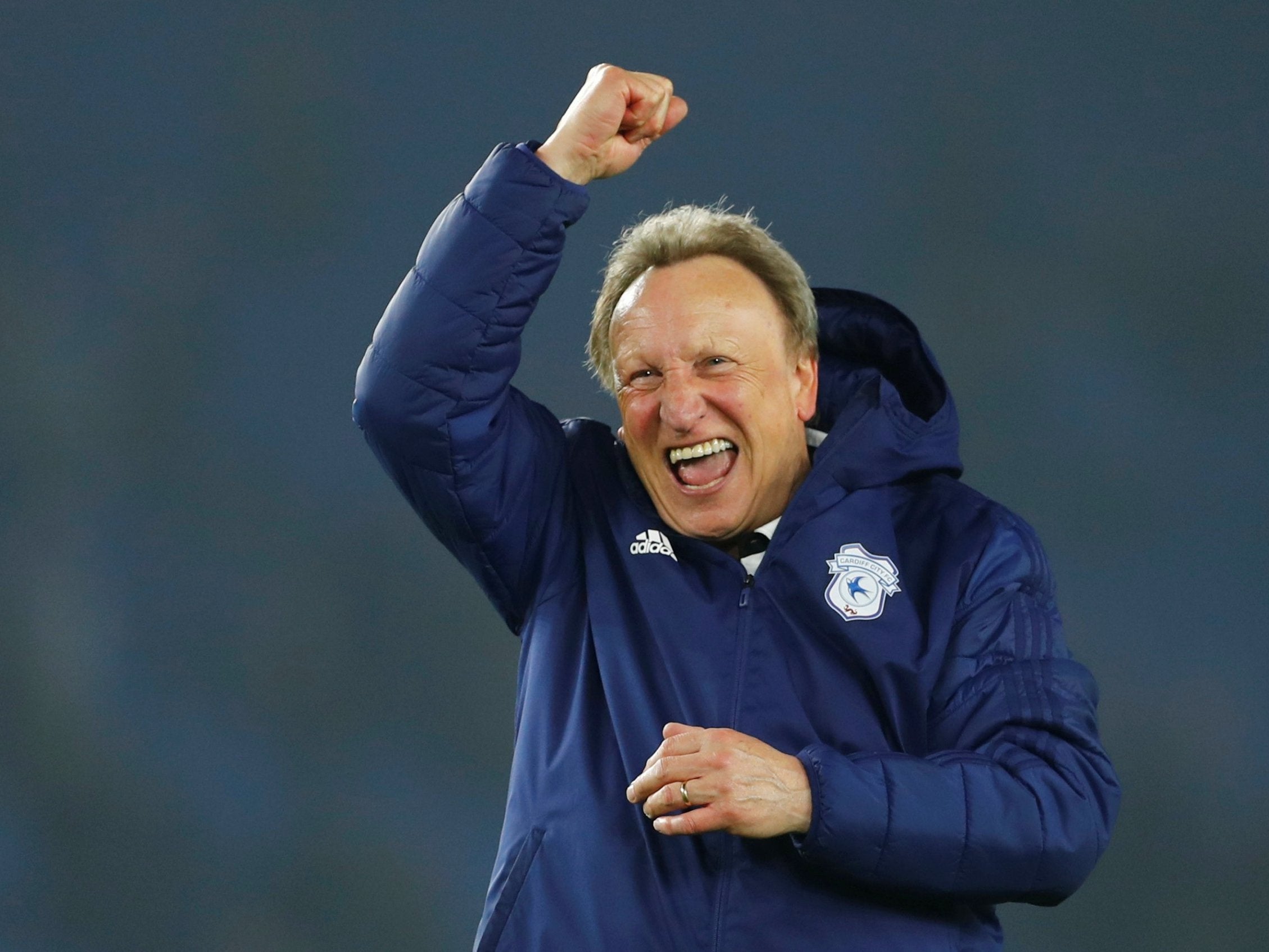 Neil Warnock celebrates a huge win in Cardiff’s campaign for Premier League safety