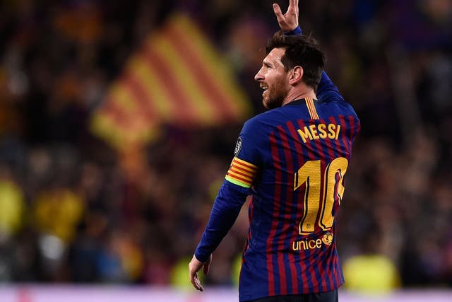 Barcelona's Lionel Messi celebrates after scoring