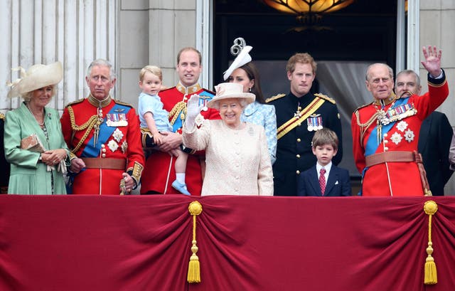 <p>The royal family watch the fly-past from the balcony of Buckingham Palace</p>