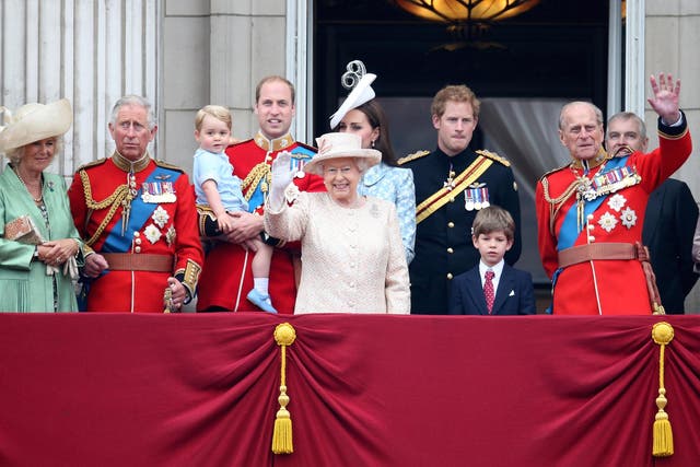 <p>The royal family watch the fly-past from the balcony of Buckingham Palace</p>