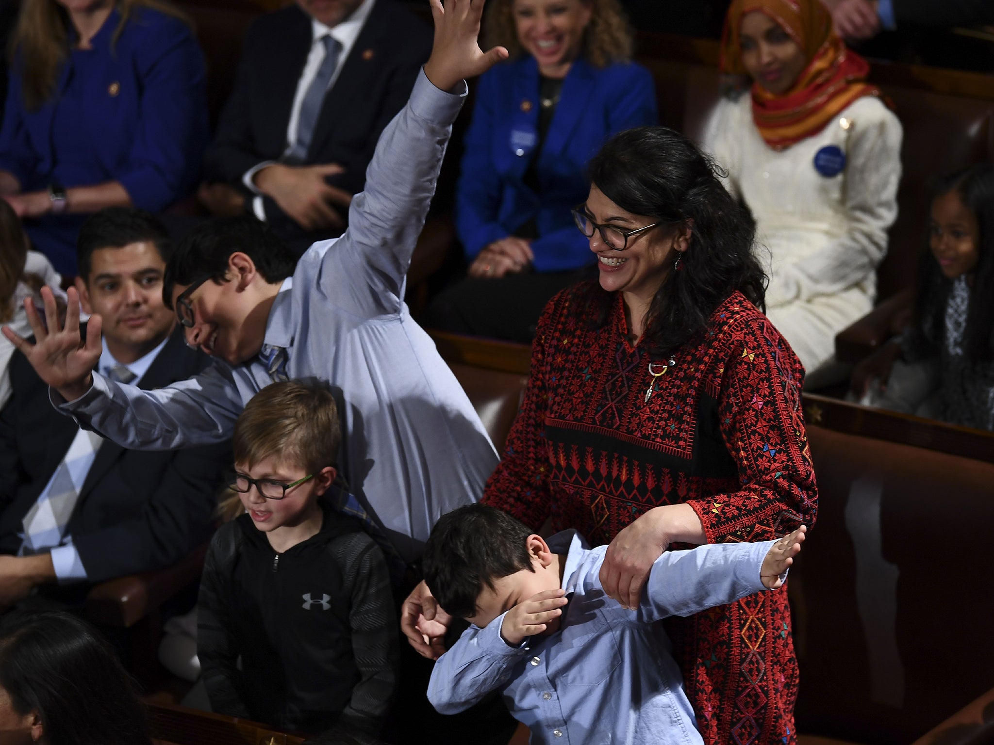 Congresswoman Rashida Tlaib with her children (AFP/Getty)