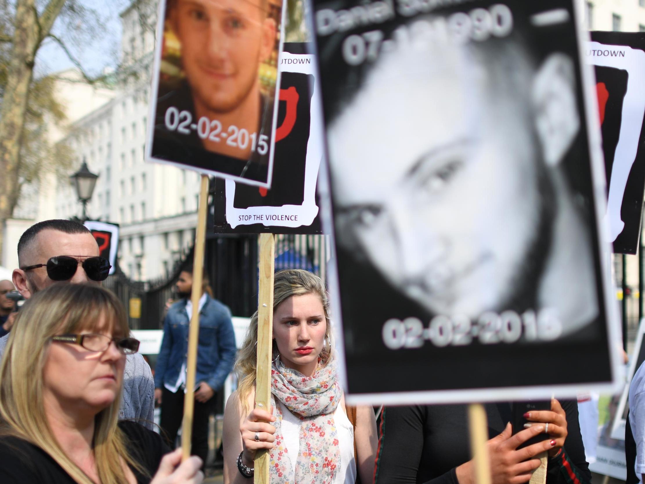 Anti-knife crime campaigners in Whitehall today