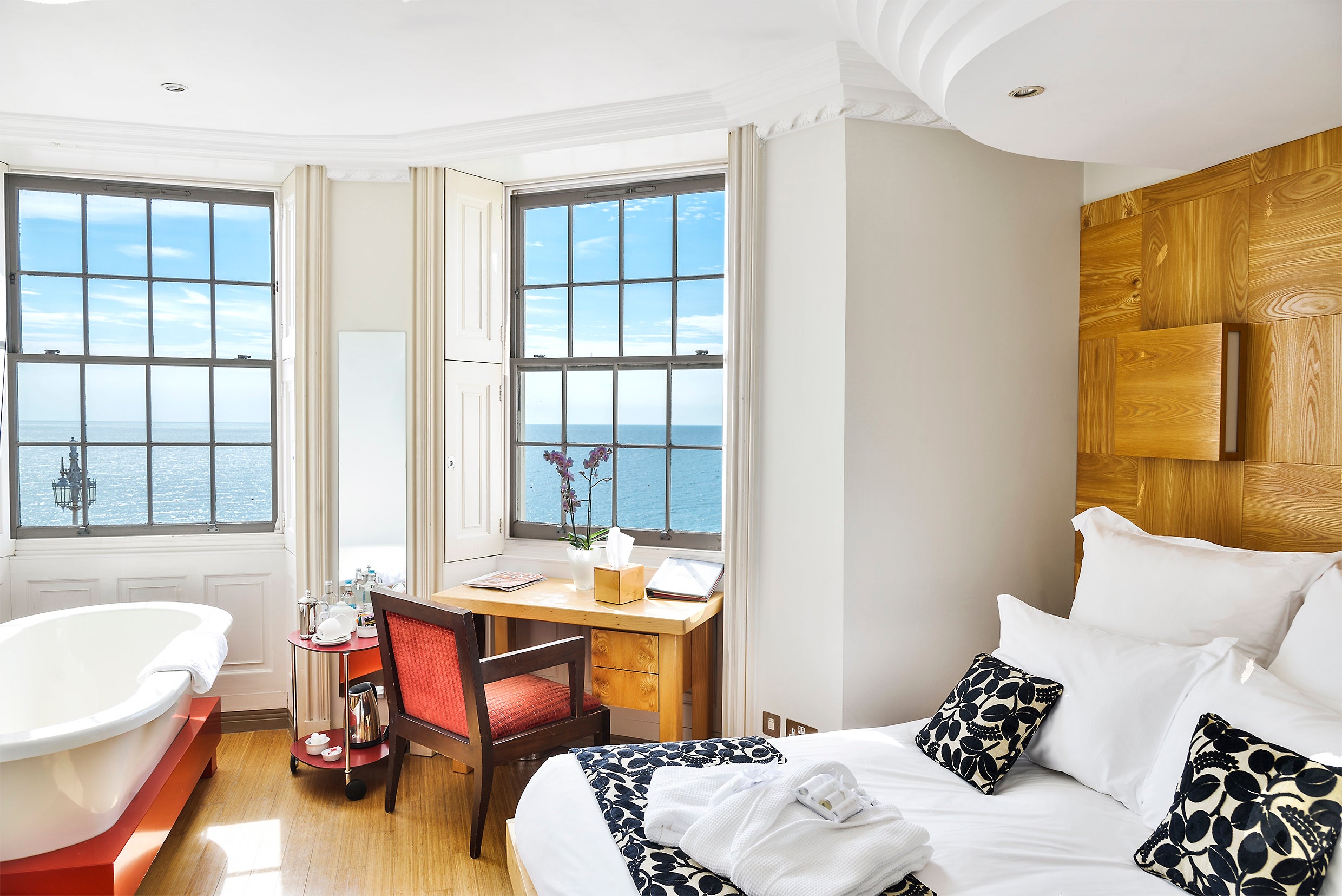 You can’t beat a roll-top bath with a sea view