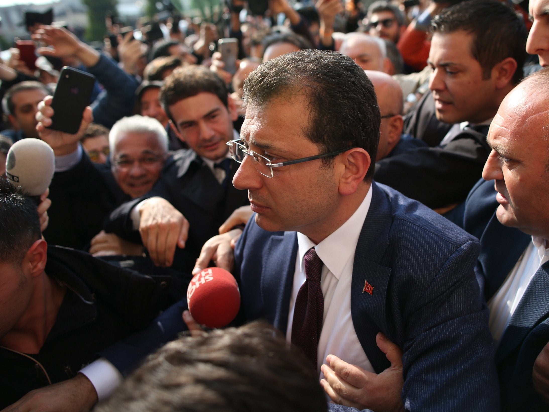 Newly elected Istanbul mayor Ekrem Imamoglu arrives at the Istanbul Election Board on Wednesday