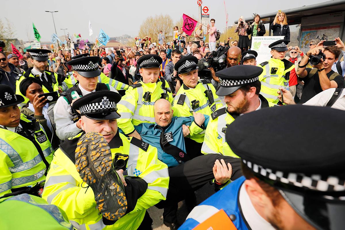 An Extinction Rebellion protester being arrested