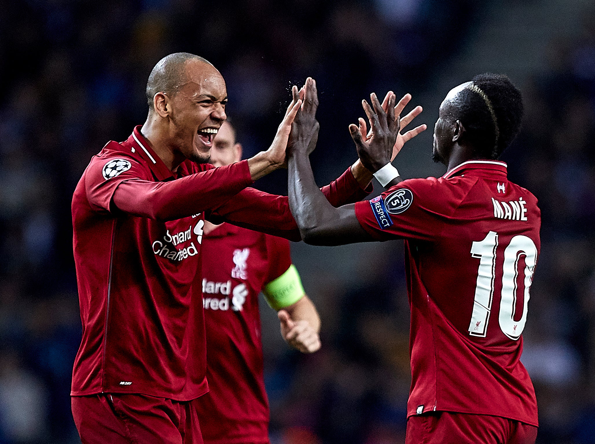 Fabinho and Sadio Mane celebrate