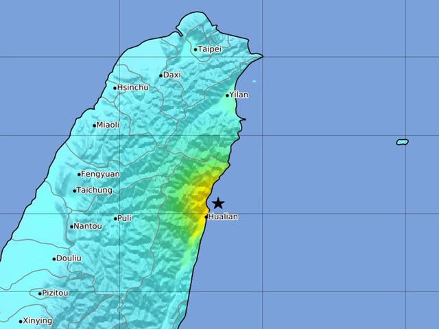 US Geological Survey map shows earthquake location about 10 km west of Hualien