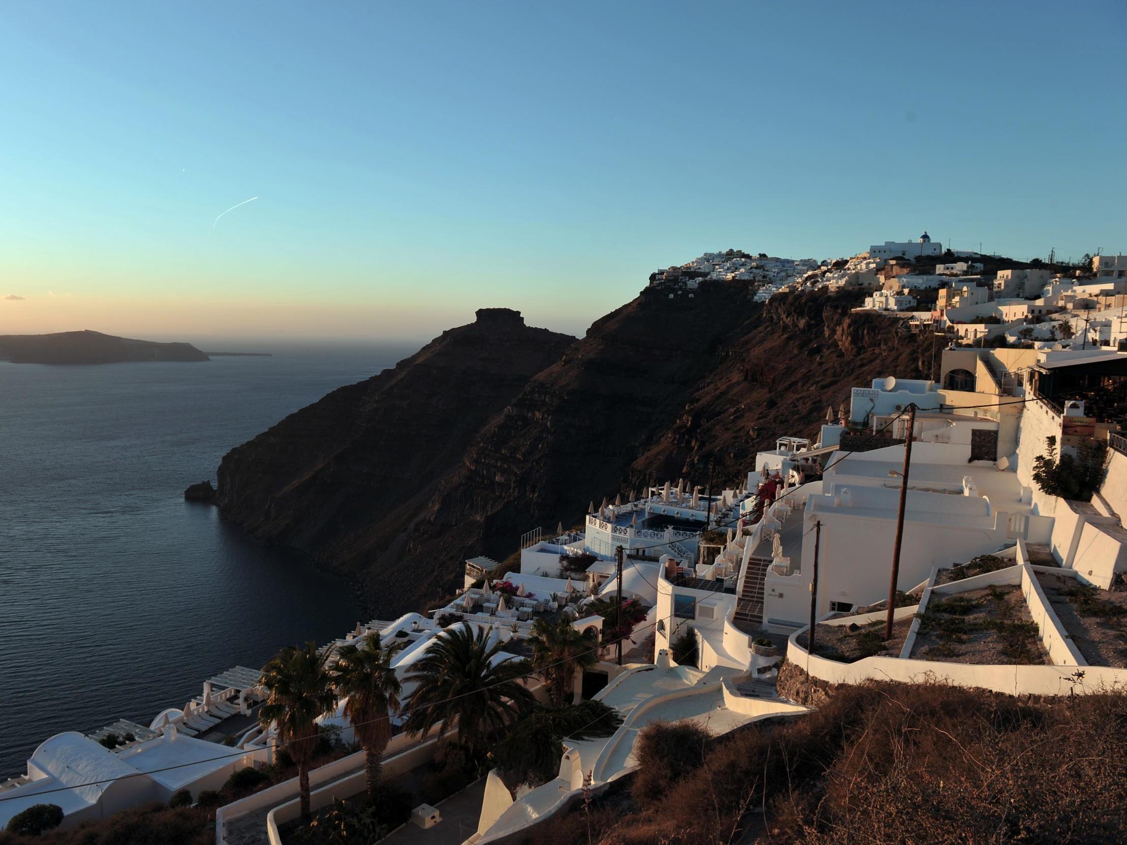 Santorini is in the south of the Aegean Sea, south east of the Greek capital Athens, and is popular with British holidaymakers