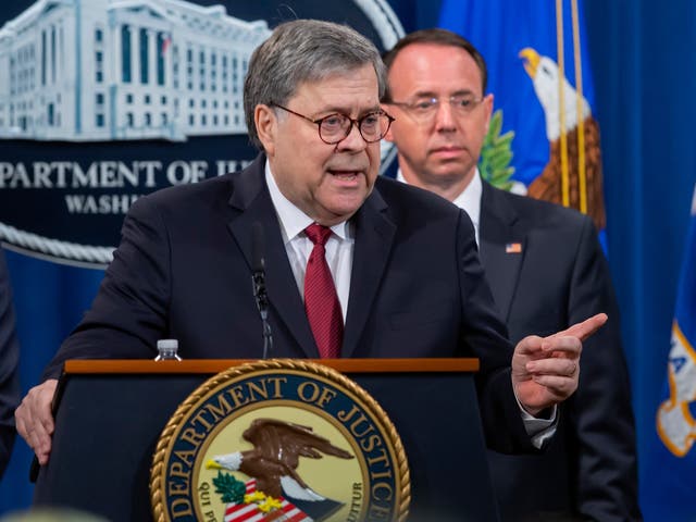 Attorney General William Barr speaks shortly before the release of the Mueller report