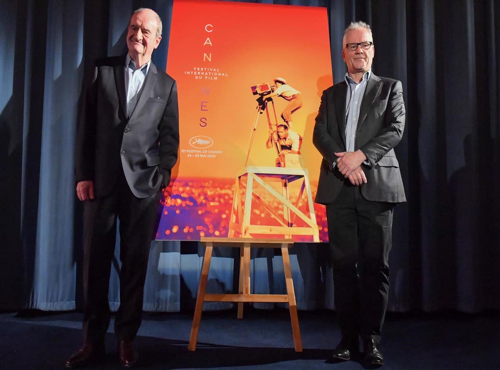 Thierry Fremaux and Pierre Lescure attend the 72th Cannes Film Festival Official Selection Presentation At UGC Normandie In Paris on 18 April, 2019 in Paris, France.
