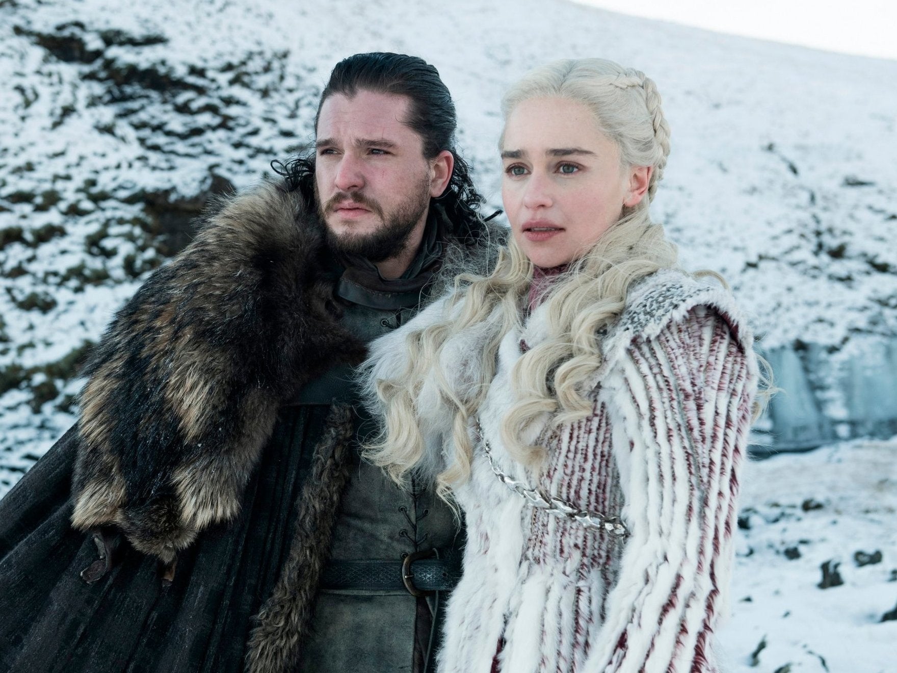 Jon Snow (Kit Harrington) and Daenerys Targaryen (Emilia Clarke) in a scene from season eight of ‘Game of Thrones’