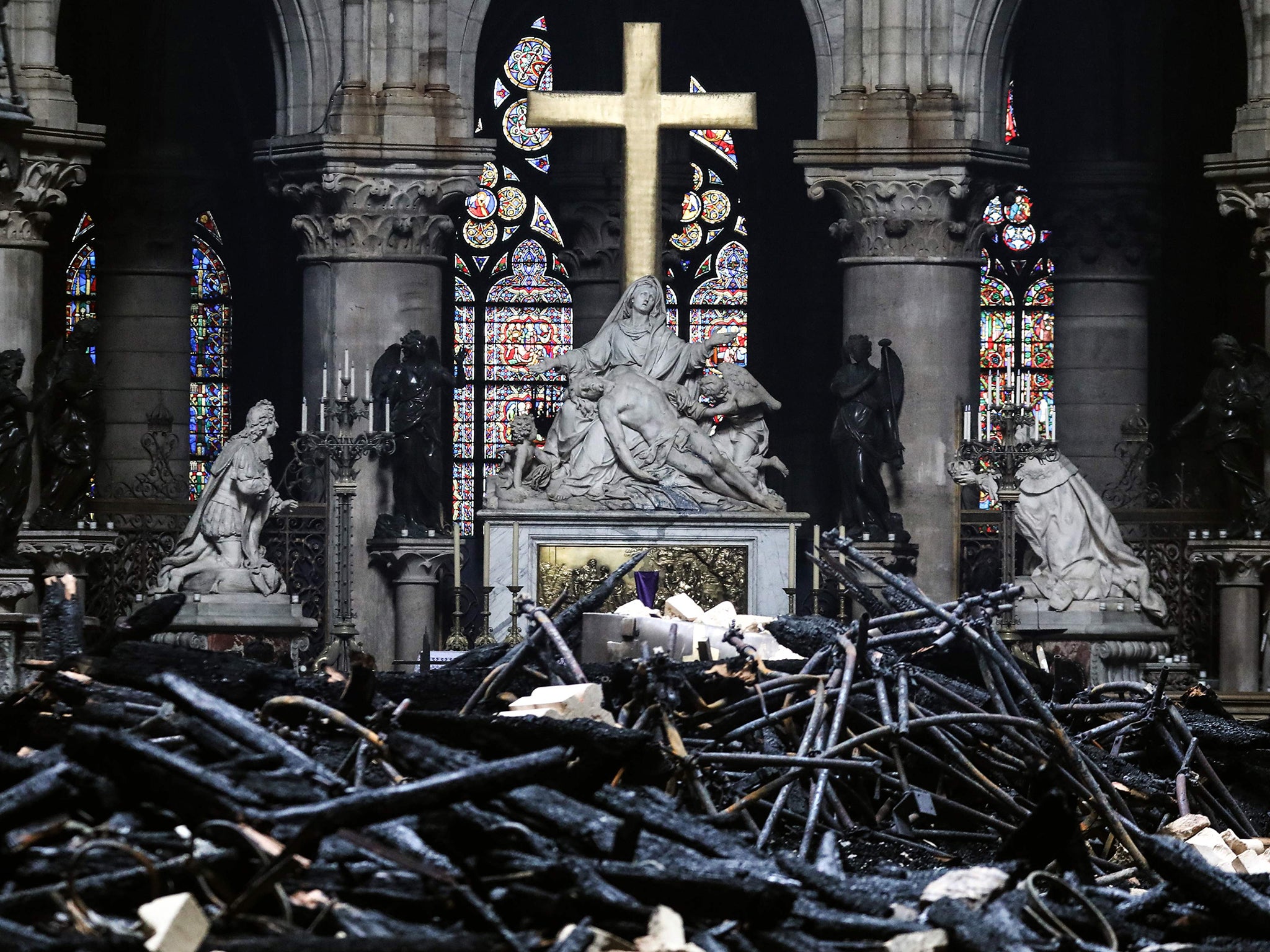 The interior of the cathedral the day after fire devastated the building