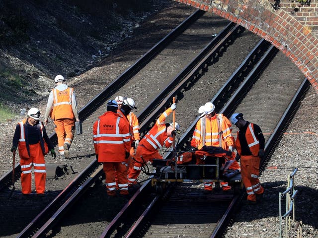 Engineers working on the the southern end of the Brighton Main Line