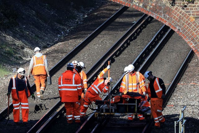 Engineers working on the the southern end of the Brighton Main Line