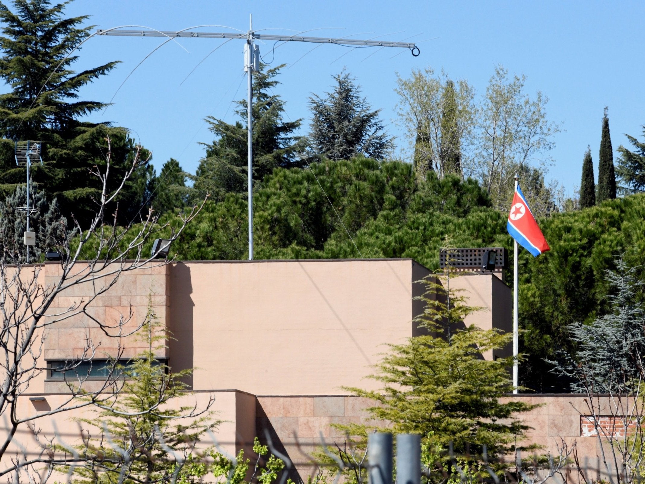 An outside view of the Embassy of North Korea building in Madrid