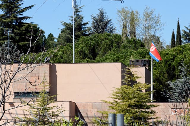 An outside view of the Embassy of North Korea building in Madrid