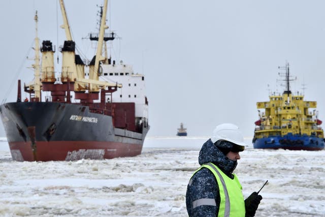 Russian icebreaker at Sabetta port in the Arctic circle, 2,450km north of Moscow