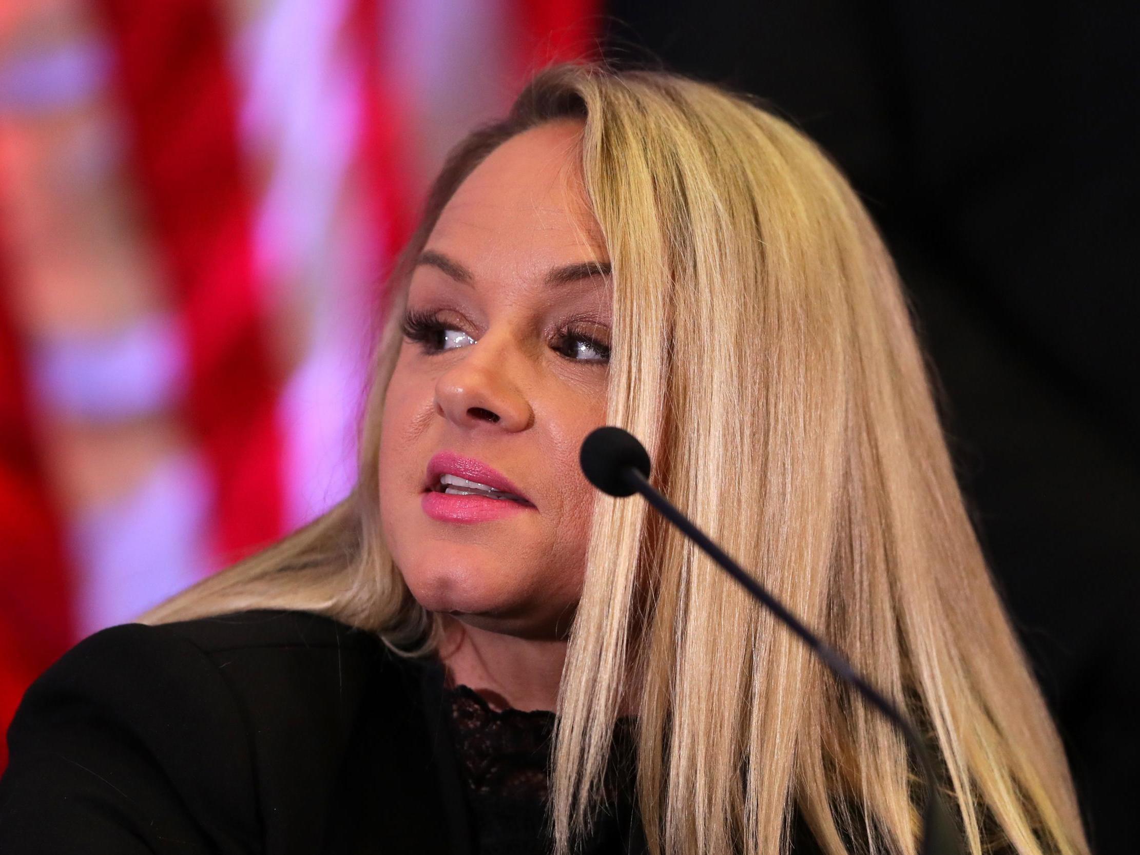 Sarah Fina speaks during an Anthony Joshua and Jarrell Miller press conference