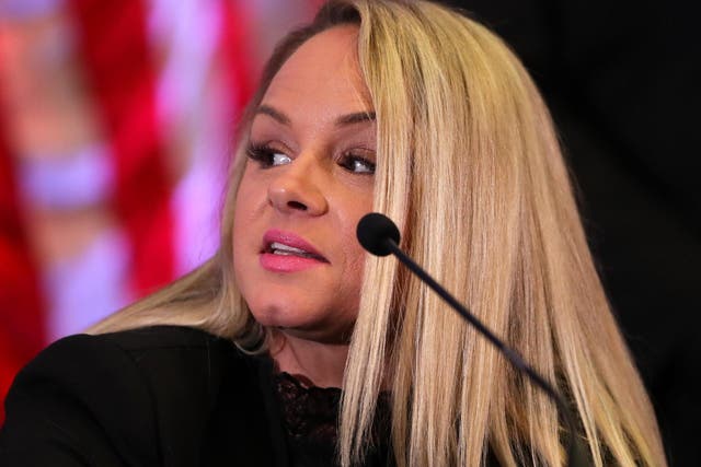 Sarah Fina speaks during an Anthony Joshua and Jarrell Miller press conference