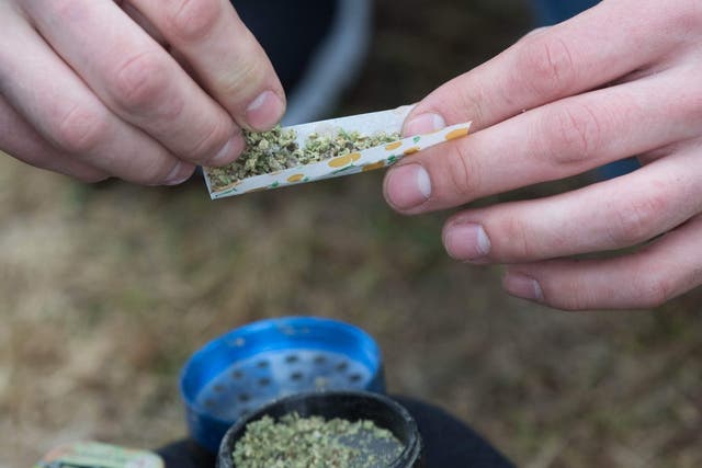 A marijuana cigarette is prepared during the annual 4/20 rally on Parliament Hill in Ottawa, Ontario, on 20 April 2019.