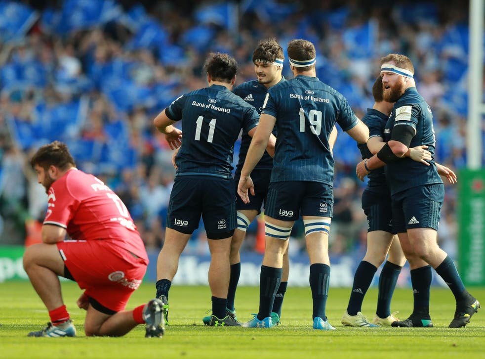 Leinster celebrate their victory after the final whistle in Dublin
