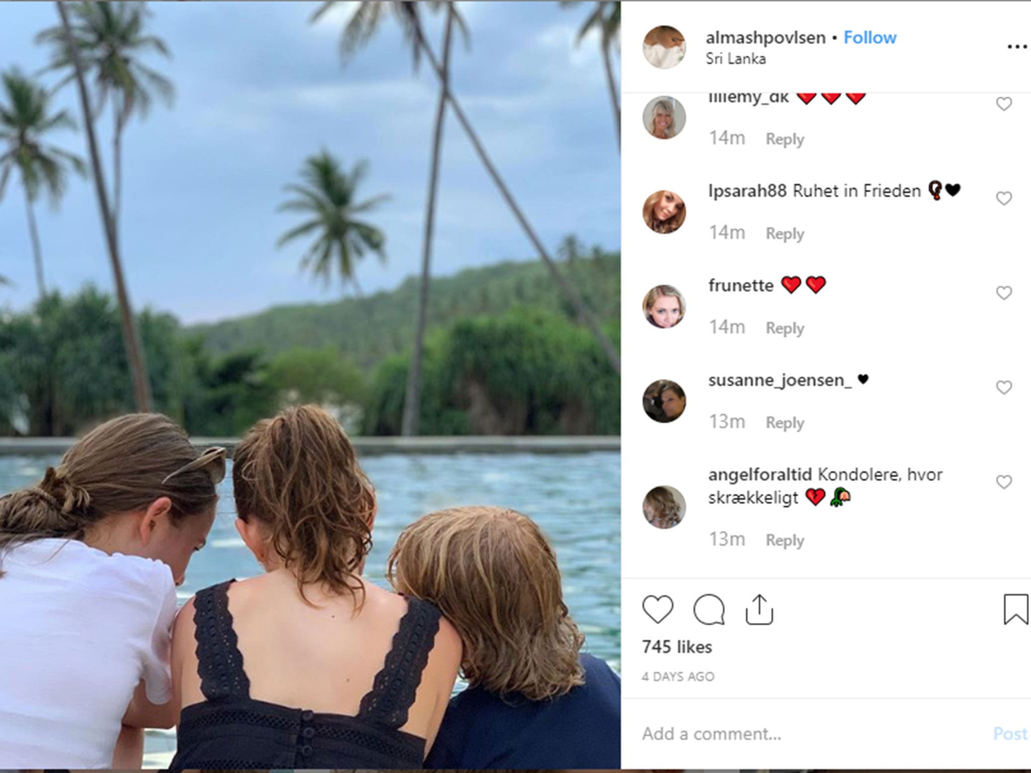 Alma Holch Povlsen posted an Instagram photo of her three siblings on holiday, days before the Sri Lanka attacks