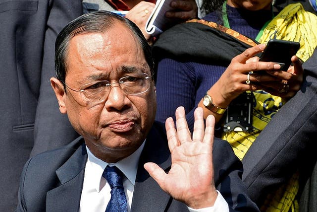 Ranjan Gogoi, a Supreme Court judge, gestures as he addresses the media at a news conference in New Delhi, India on 12 January 2018.