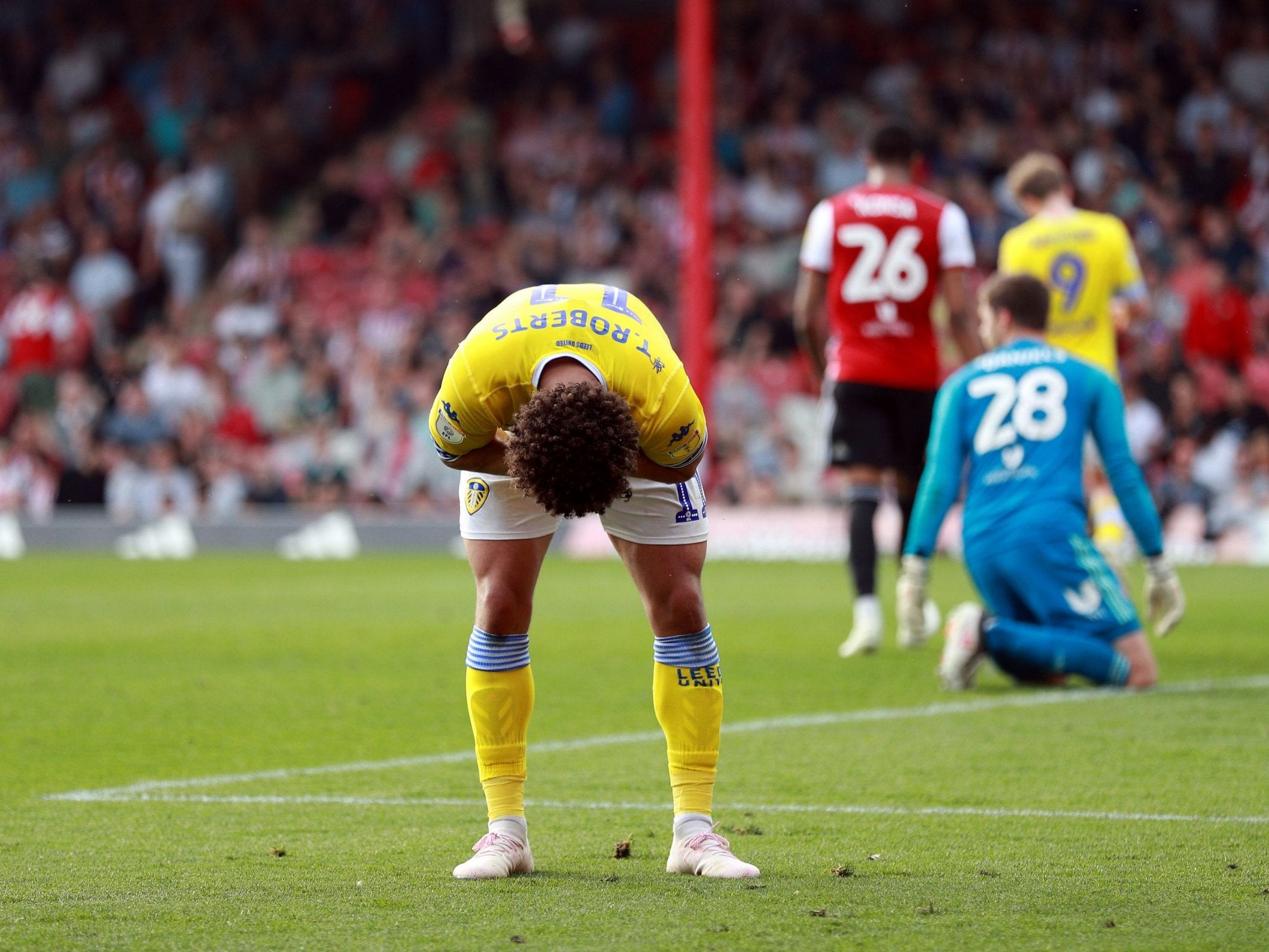 Tyler Roberts reacts after squandering an opportunity in front of goal
