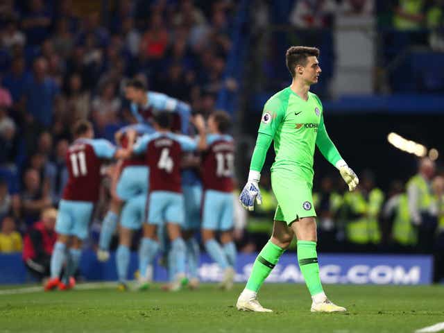 Kepa Arrizabalaga looks on after conceding the first goal of the night