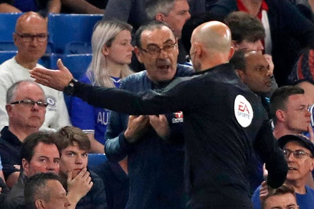 Maurizio Sarri is sent off during Chelsea's 2-2 draw with Burnley