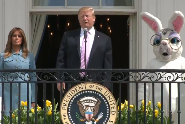 Trump boasts about size of US military during children's Easter egg event
