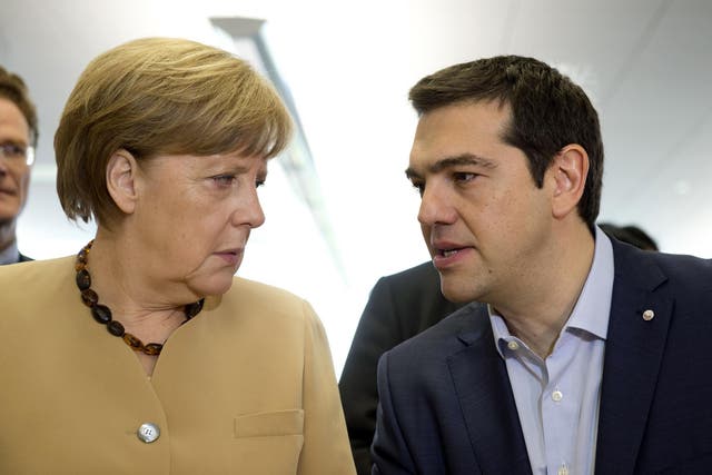 Merkel and Tsipras in 2015. Given the destruction wrought during WWII, it is hard to be wholly unsympathetic to the reparation claims