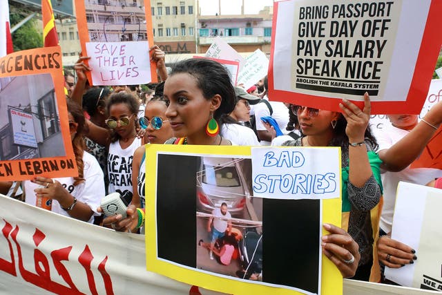 Domestic workers from various nationalities demonstrate in Beirut