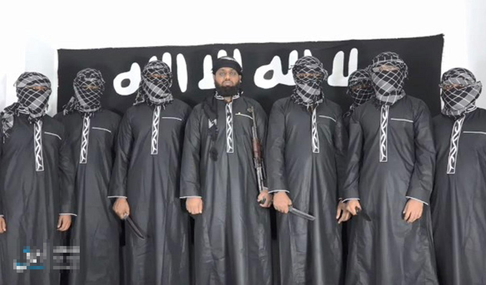 A photo released by Isis's Amaq propaganda agency claiming to show suicide bombers who carried out the Sri Lanka attacks