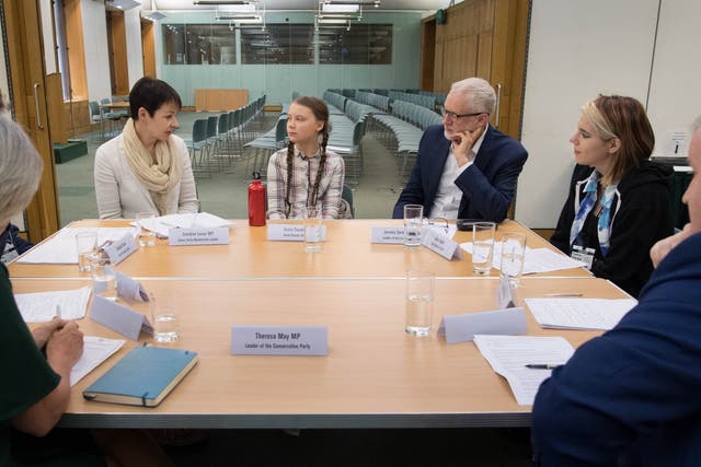Swedish climate activist Greta Thunberg meets leaders of UK political parties on Tuesday 23 April 2019 at the House of Commons in Westminster, London