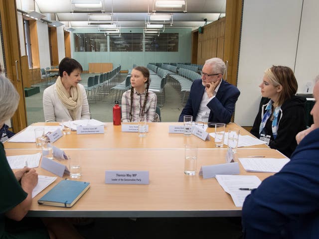 Swedish climate activist Greta Thunberg meets leaders of UK political parties on Tuesday 23 April 2019 at the House of Commons in Westminster, London