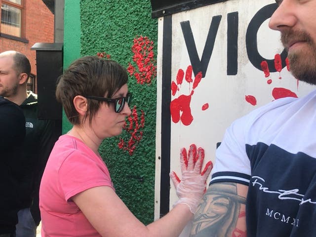 Friends of Lyra McKee defaced the walls of a dissident republican office in Derry.