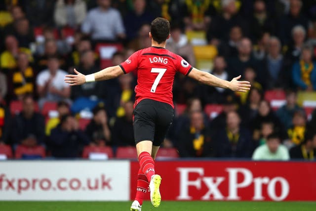 Shane Long of Southampton celebrates after scoring the fastest goal in Premier League history