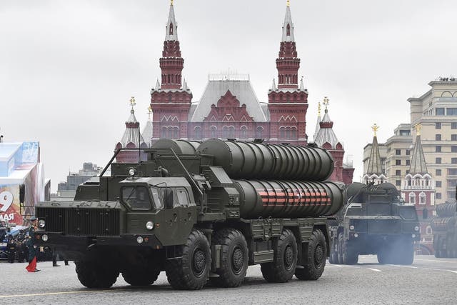 Russian S-400 Triumph medium-range and long-range surface-to-air missile systems in Red Square during the Victory Day military parade in Moscow on May 9, 2017
