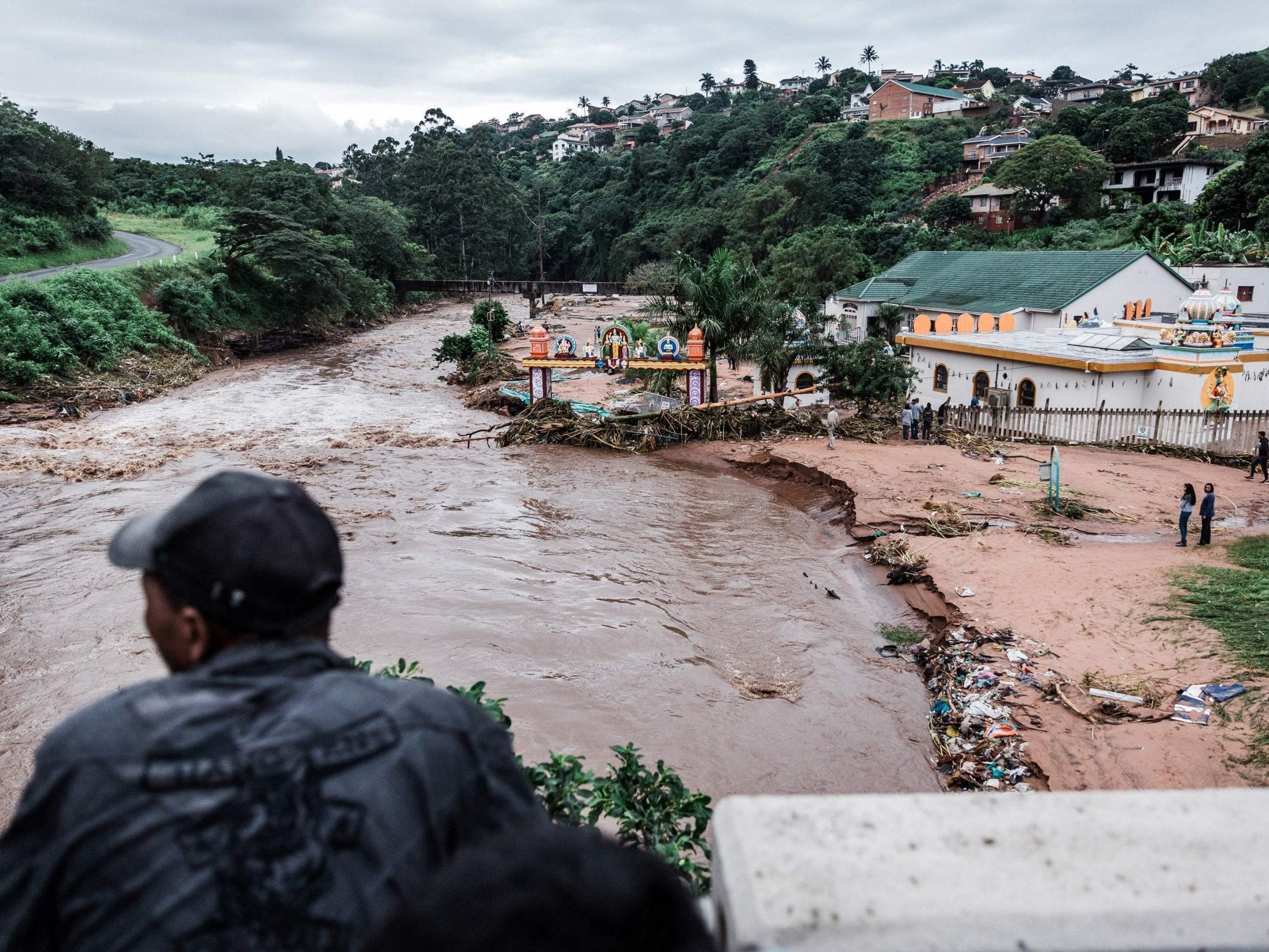 The Umhlatuzana Hindu Temple, south of Durban, in the province of KwaZulu-Natal, in South Africa, damaged after heavy rain and flash floods following torrential downpour on 23 April 2019.