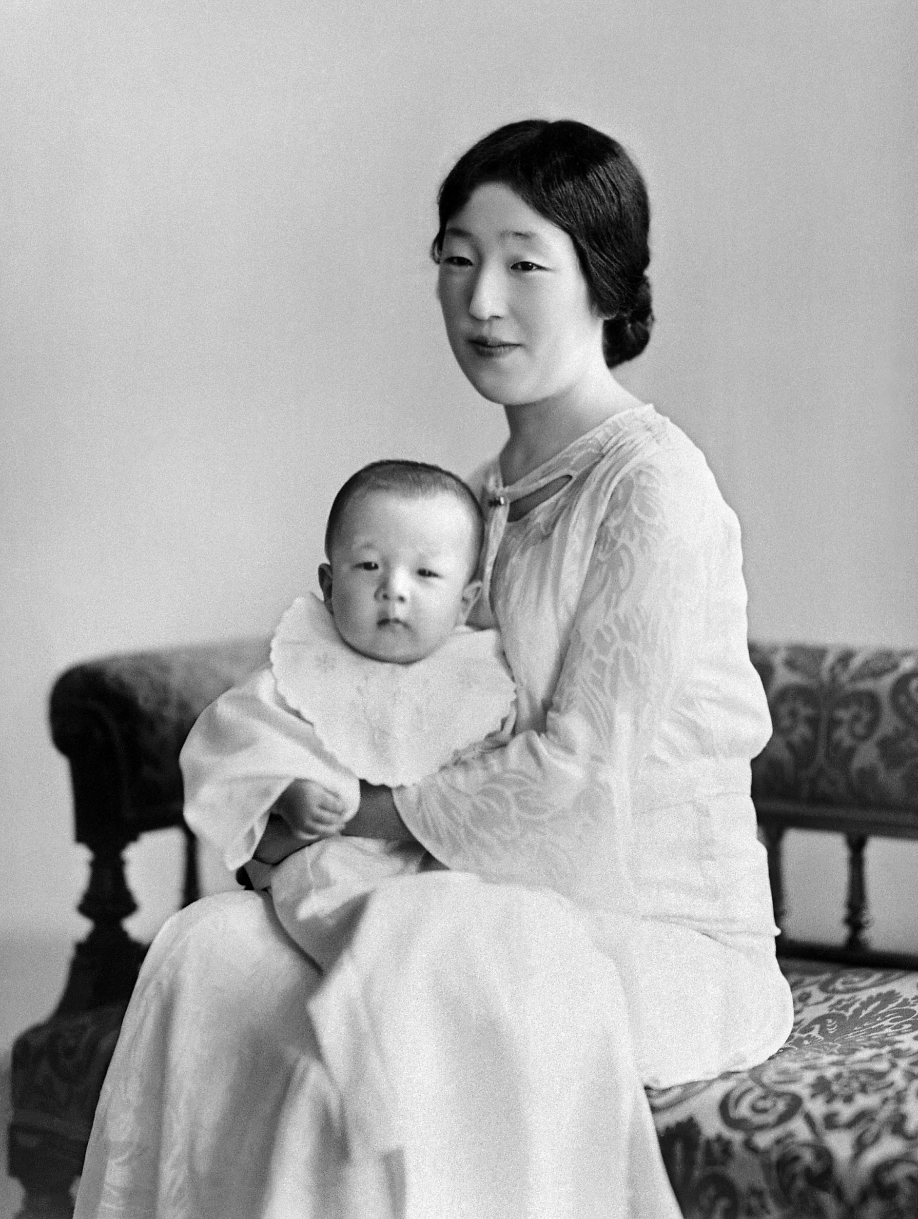 Former Japanese Empress Nagako with her seven-month-old son Akihito